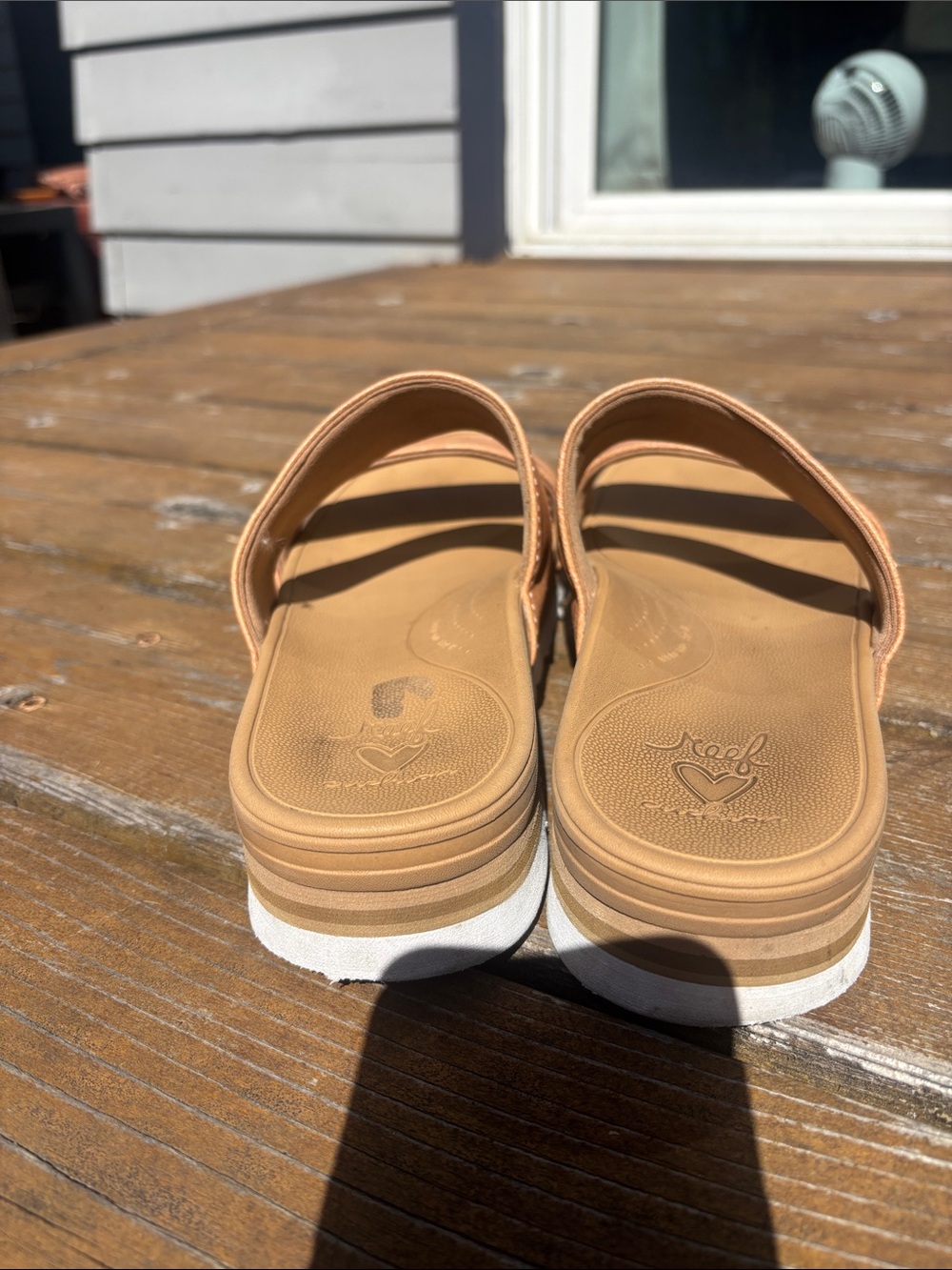 Reef Tan Dual-Strap Platform Slide Sandals with White Sole - Picture 5 of 7
